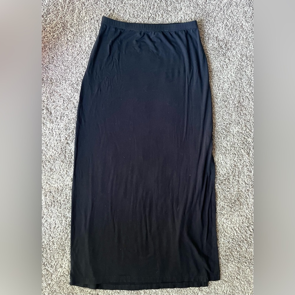 Brandy Melville Black Midi BodyCon Pencil Skirt W/ Side Slit High-Waisted Stretc